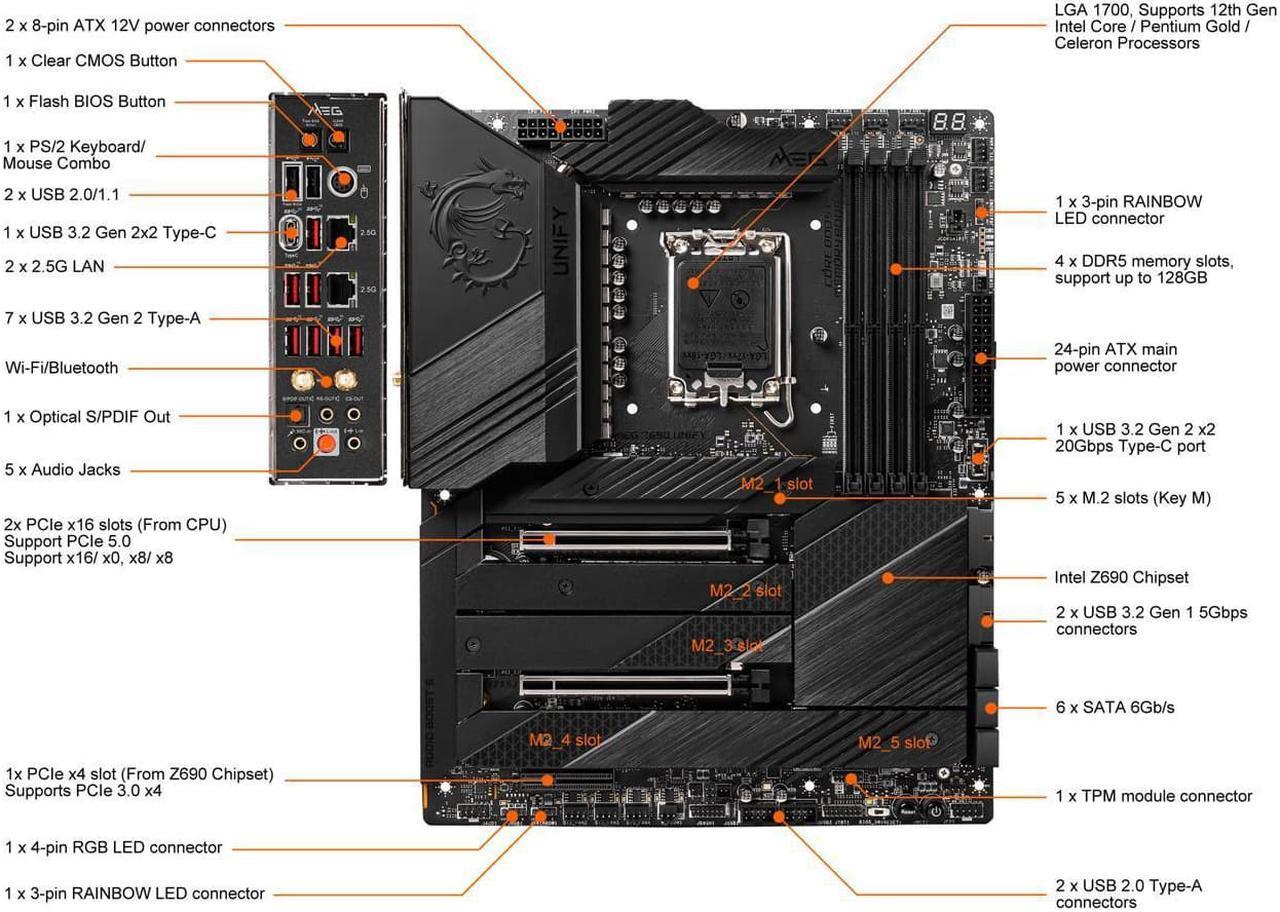 Alt view image 5 of 5 - MSI MEG Z690 Unify Intel LGA 1700 DDR5 Motherboard