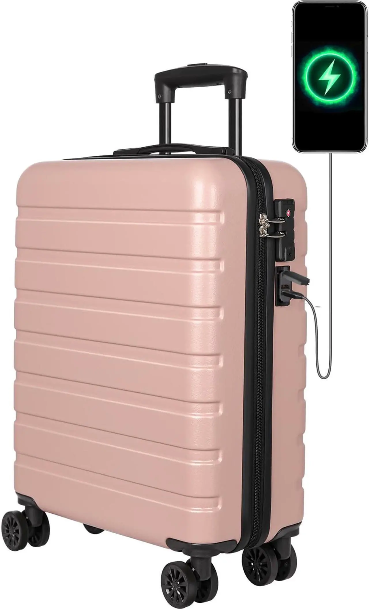 Main image of AnyZip Carry On Luggage 20" Hardside PC ABS Lightweight USB Suitcase with Wheels TSA Lock Pink