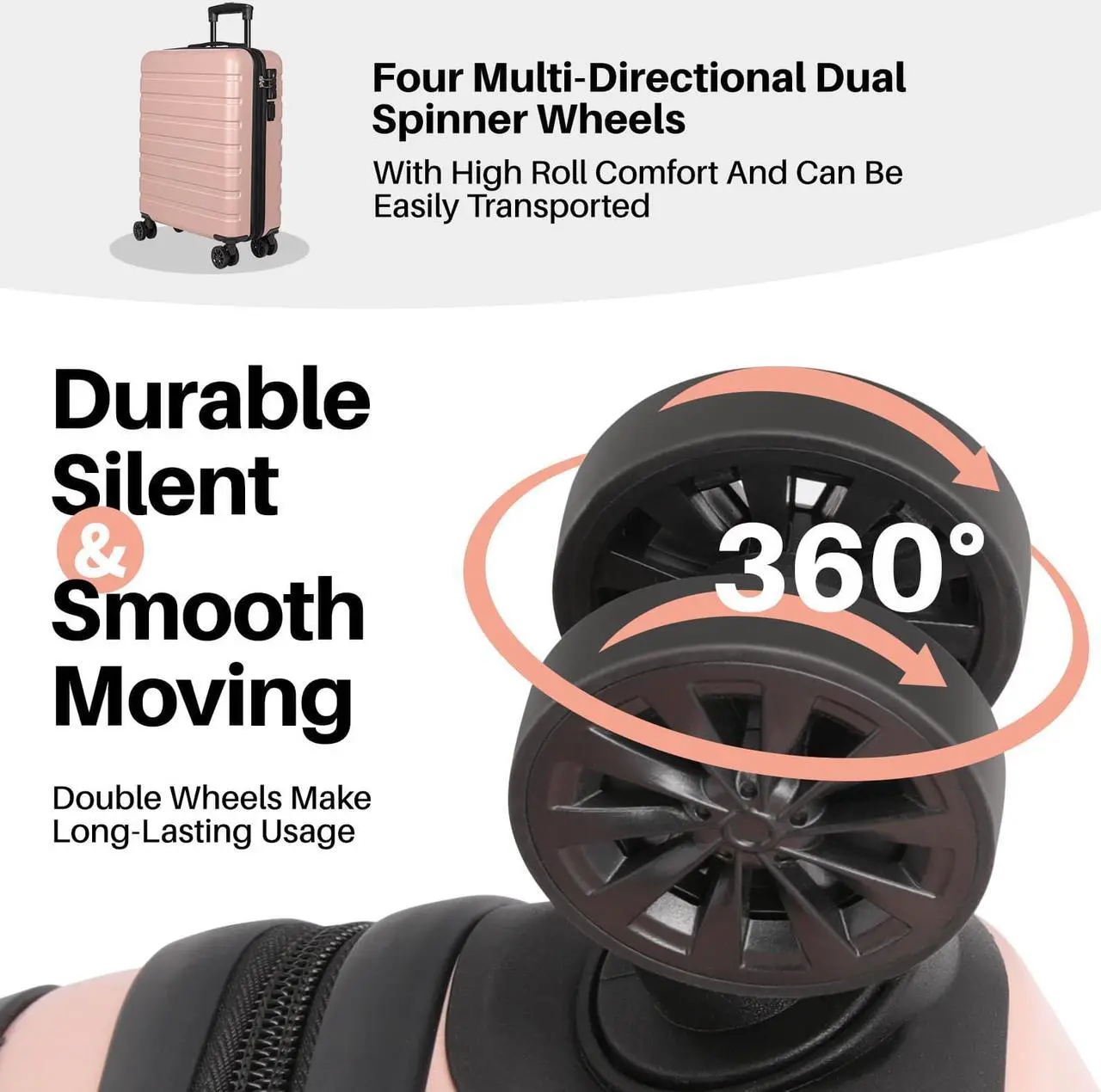 Alt view image 4 of 6 - AnyZip Carry On Luggage 20" Hardside PC ABS Lightweight USB Suitcase with Wheels TSA Lock Pink