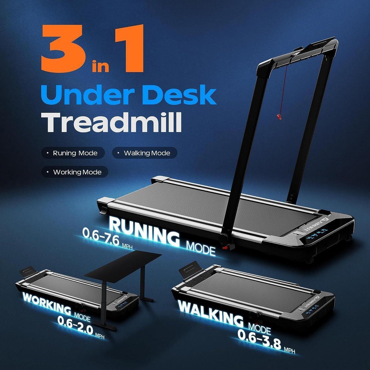 Alt view image 2 of 7 - Coolhut Under Desk Treadmill, Walking Pad 3 in 1 Folding Treadmill, Walking Jogging Treadmills for Home Office, 2.5HP Low-Noise Treadmill LED Display and Knob Speed Adjustment Silver