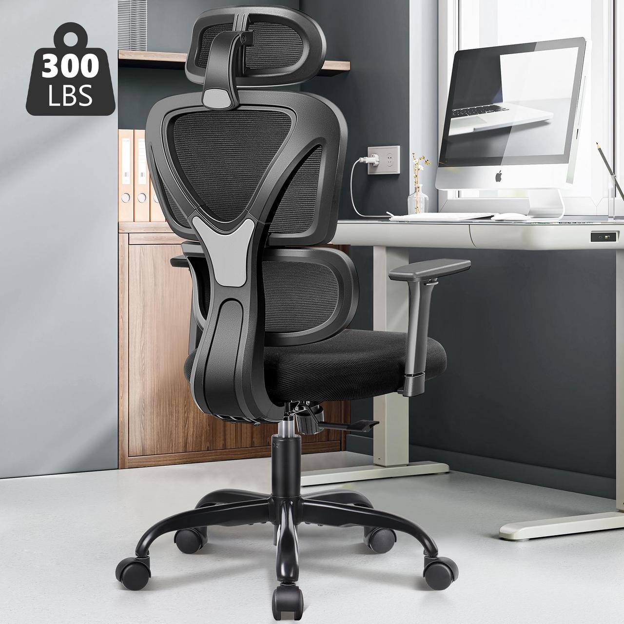 Coolhut Ergonomic Office Chair, High Back Adjustable Computer Desk Chair with Lumbar Support, 300lb, Black