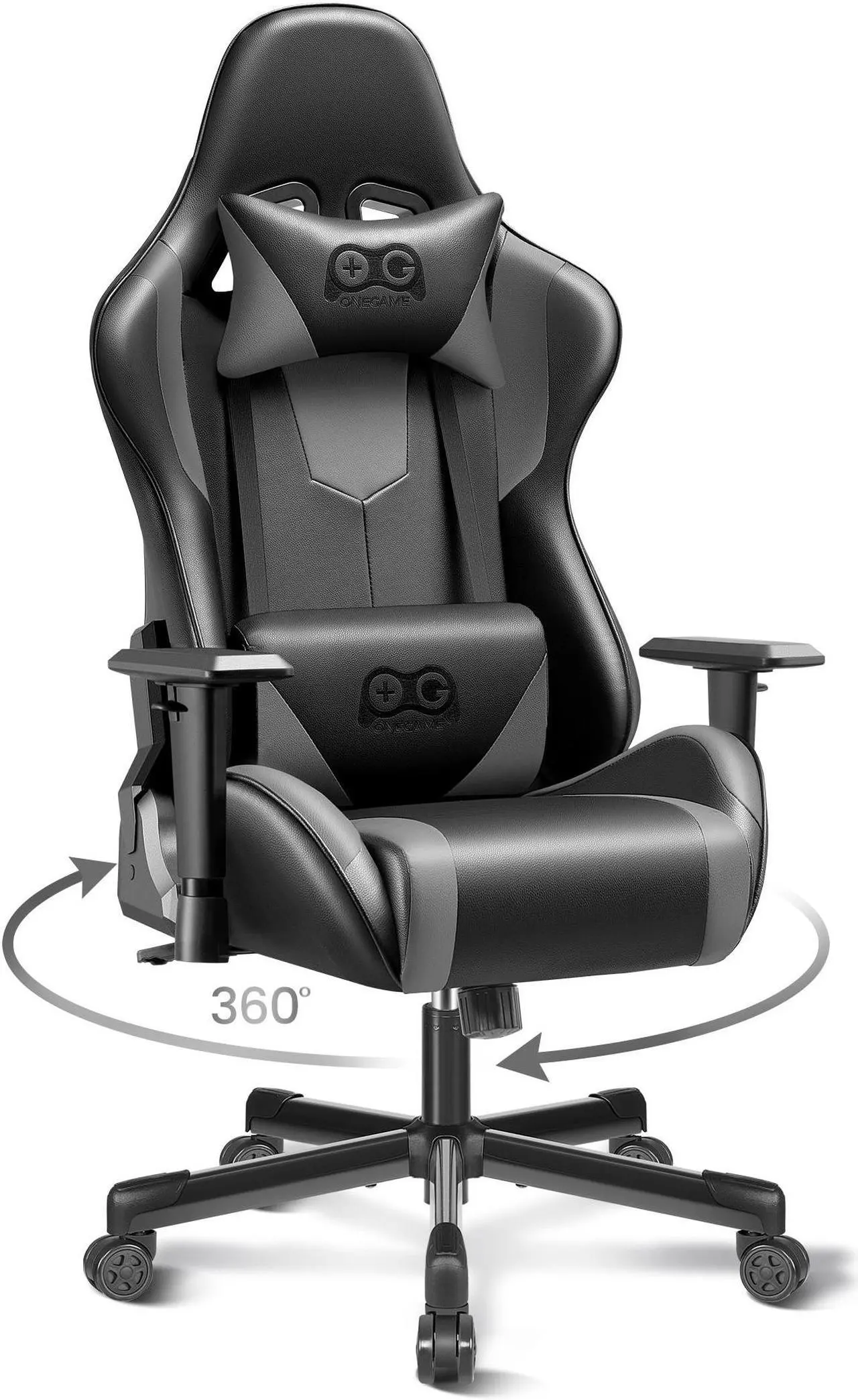 Alt view image 2 of 7 - KERDOM Ergonomic Gaming Chair, PU Leather Gamer Chair Racing Style Internet bar Game Chair, Adjustable Backrest, Swivel, Lumbar Support Gamer Chair - Black / Grey