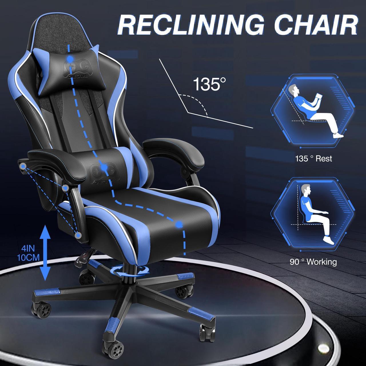 Alt view image 5 of 7 - KERDOM Ergonomic Gaming Chair, Racing-Style Swivel Desk Chair, High-Back Adjustable Computer Chair with Lumbar Support Black / Blue