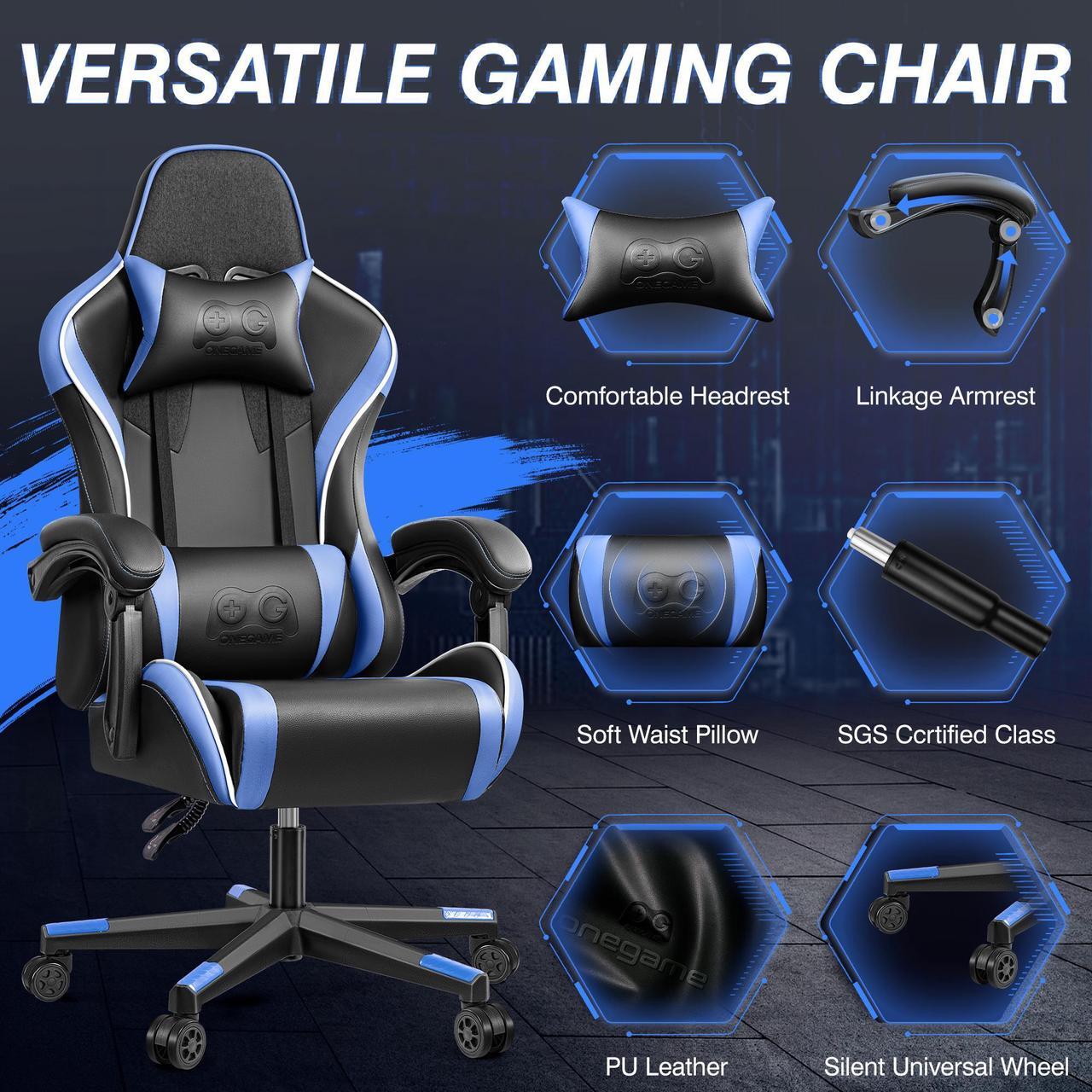 Alt view image 3 of 7 - KERDOM Ergonomic Gaming Chair, Racing-Style Swivel Desk Chair, High-Back Adjustable Computer Chair with Lumbar Support Black / Blue