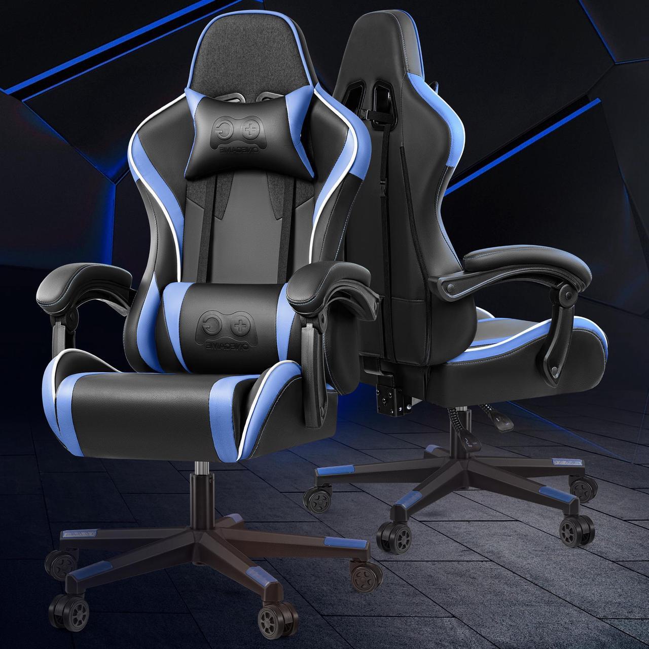 Alt view image 2 of 7 - KERDOM Ergonomic Gaming Chair, Racing-Style Swivel Desk Chair, High-Back Adjustable Computer Chair with Lumbar Support Black / Blue