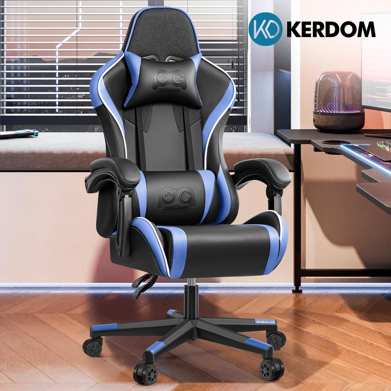 Main image of KERDOM Ergonomic Gaming Chair, Racing-Style Swivel Desk Chair, High-Back Adjustable Computer Chair with Lumbar Support Black / Blue
