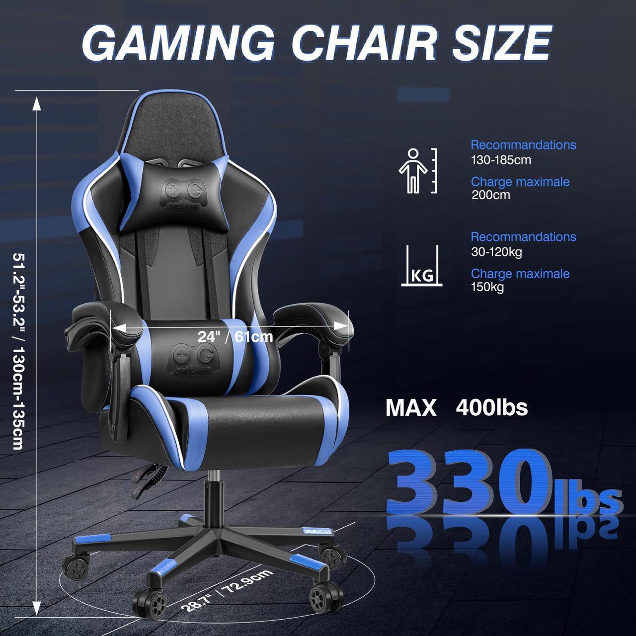 Alt view image 4 of 7 - KERDOM Ergonomic Gaming Chair, Racing-Style Swivel Desk Chair, High-Back Adjustable Computer Chair with Lumbar Support Black / Blue