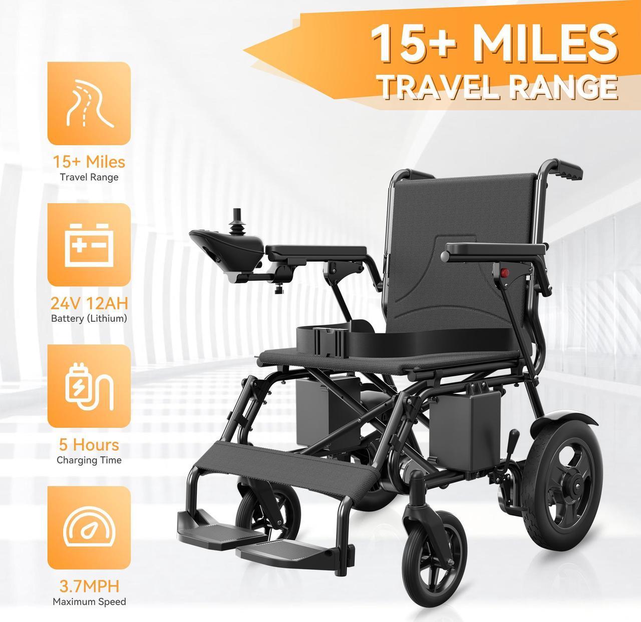 Alt view image 5 of 7 - KERDOM Foldable Electric Wheelchair for Adults with Extended Range, Designed for All Terrains, Smart Electric Wheelchair for the Elderly and Adults Black - 73 LBS