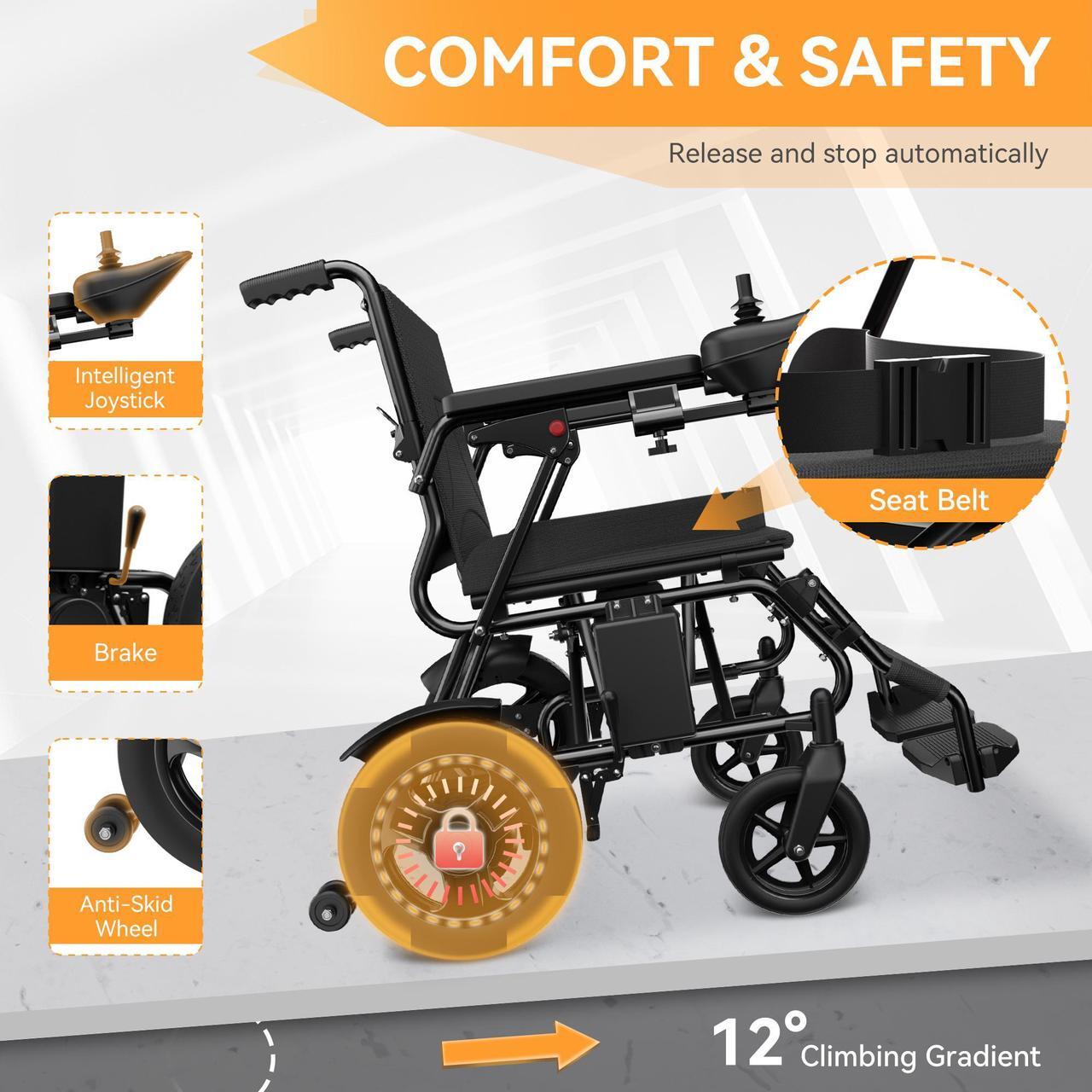 Alt view image 4 of 7 - KERDOM Foldable Electric Wheelchair for Adults with Extended Range, Designed for All Terrains, Smart Electric Wheelchair for the Elderly and Adults Black - 73 LBS