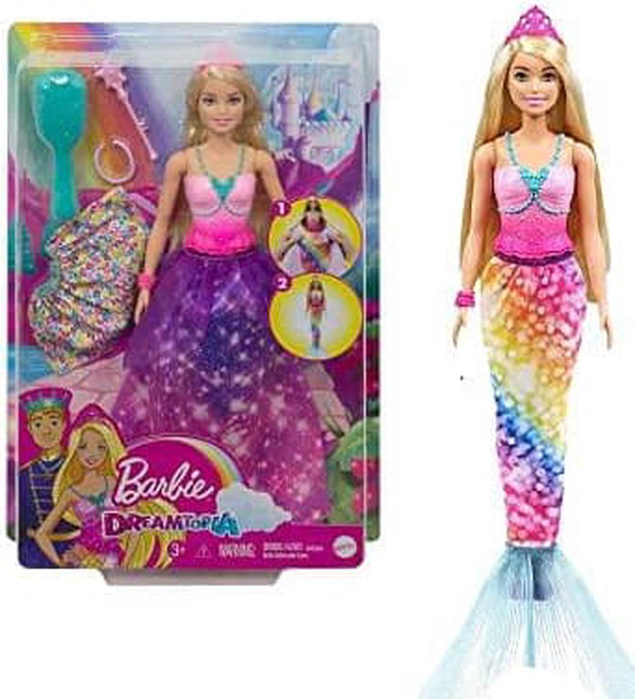 Alt view image 3 of 8 - Barbie Dreamtopia 2-in-1 Princess to Mermaid Fashion Transformation Doll (Blonde, 11.5-in) with 3 Looks and Accessories, for 3 to 7 Year Olds