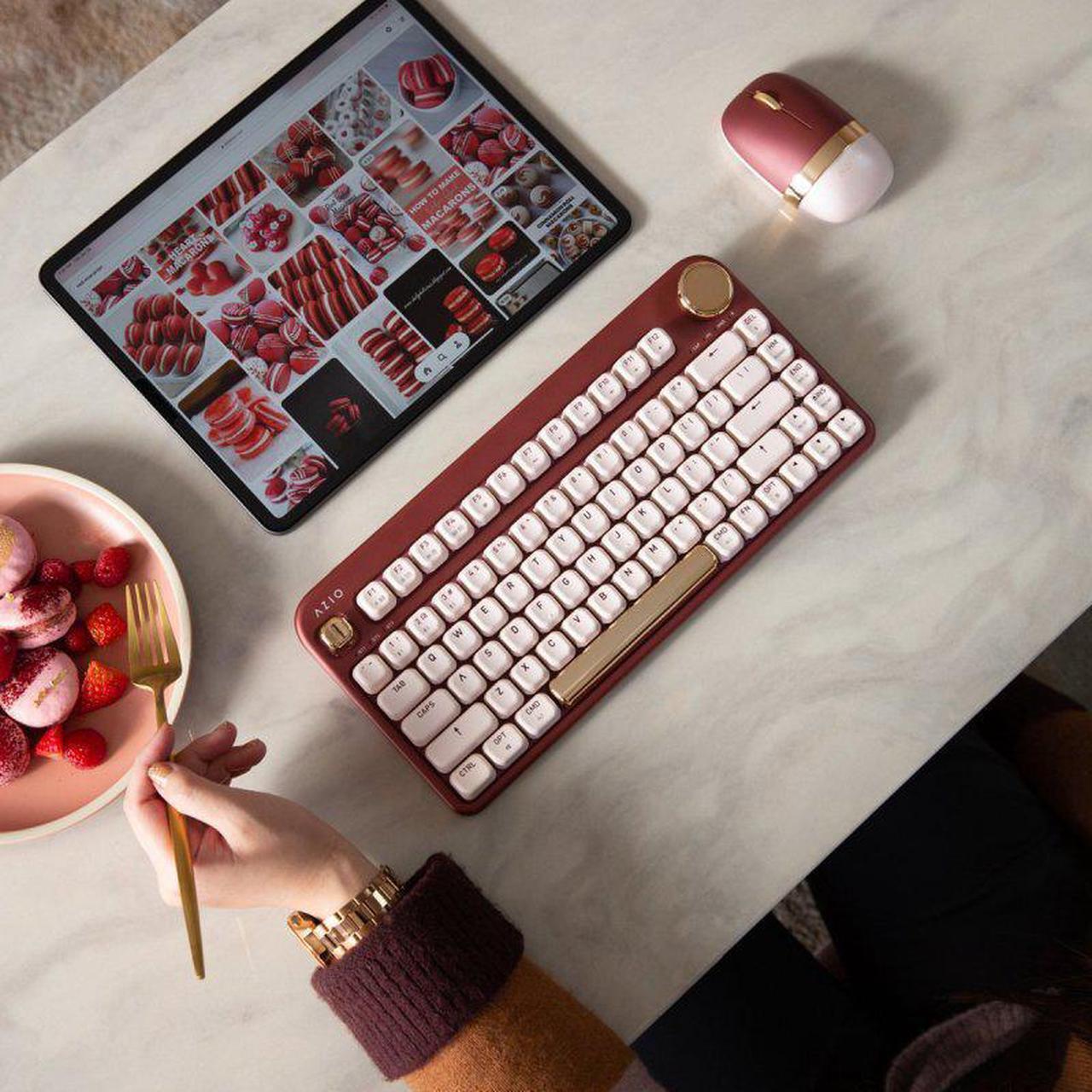Alt view image 13 of 17 - AZIO IZO Wireless Bluetooth Mechanical Keyboard Baroque Rose