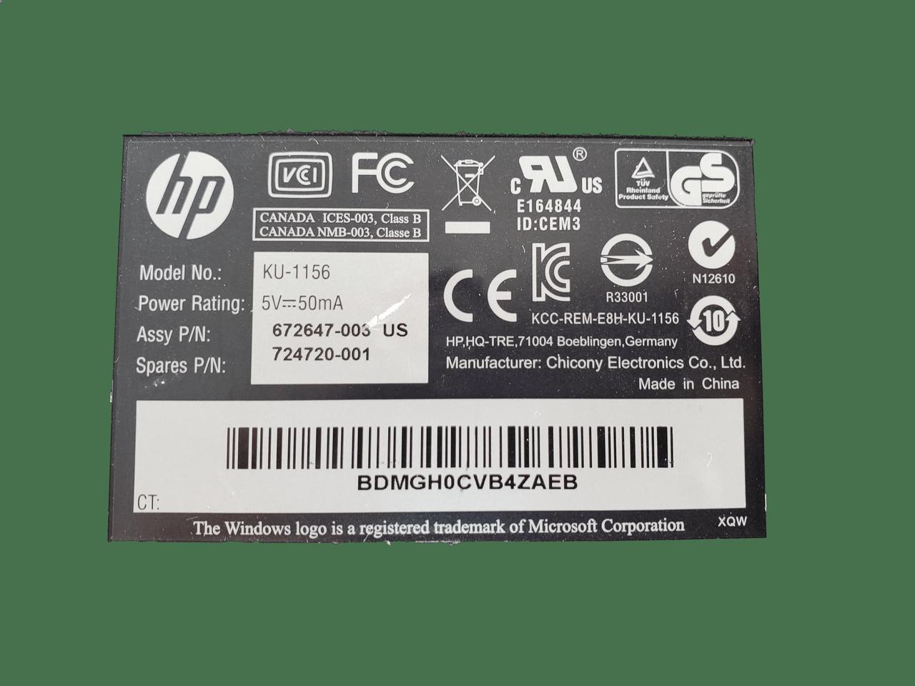 Alt view image 2 of 3 - HP Black Keyboard KU-1156 672647-003