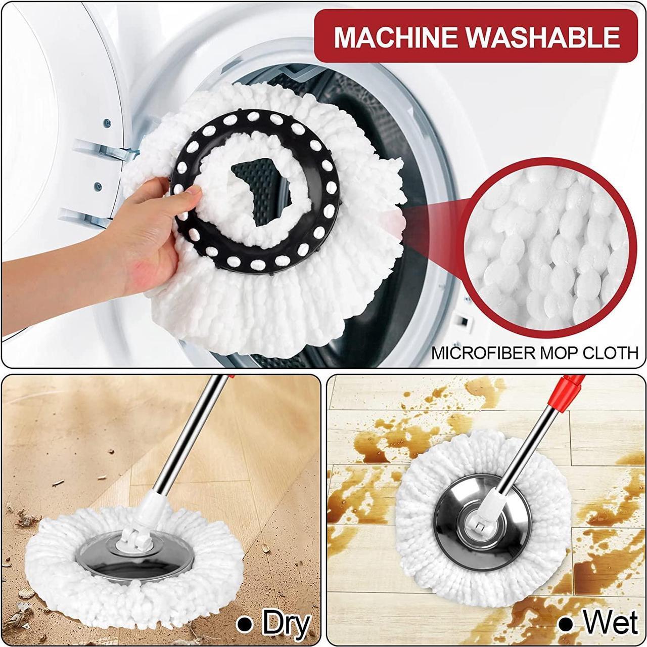 Alt view image 6 of 7 - H BOP Spin Mop Bucket System EasyWring 360° Head Easy Spin Dry Floor Mop Bucket 3x Mop Head Microfiber