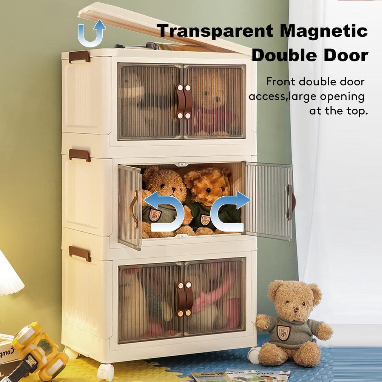 Alt view image 3 of 7 - 3 Pack Collapsible Storage Cabinet Box Organizers & Storage Containers w/ Wheels