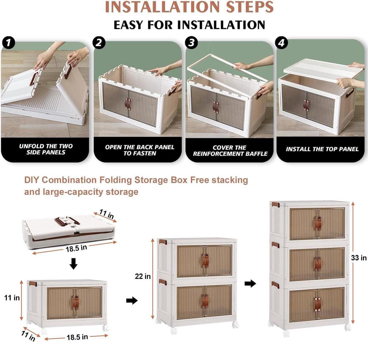 Alt view image 5 of 7 - 3 Pack Collapsible Storage Cabinet Box Organizers & Storage Containers w/ Wheels