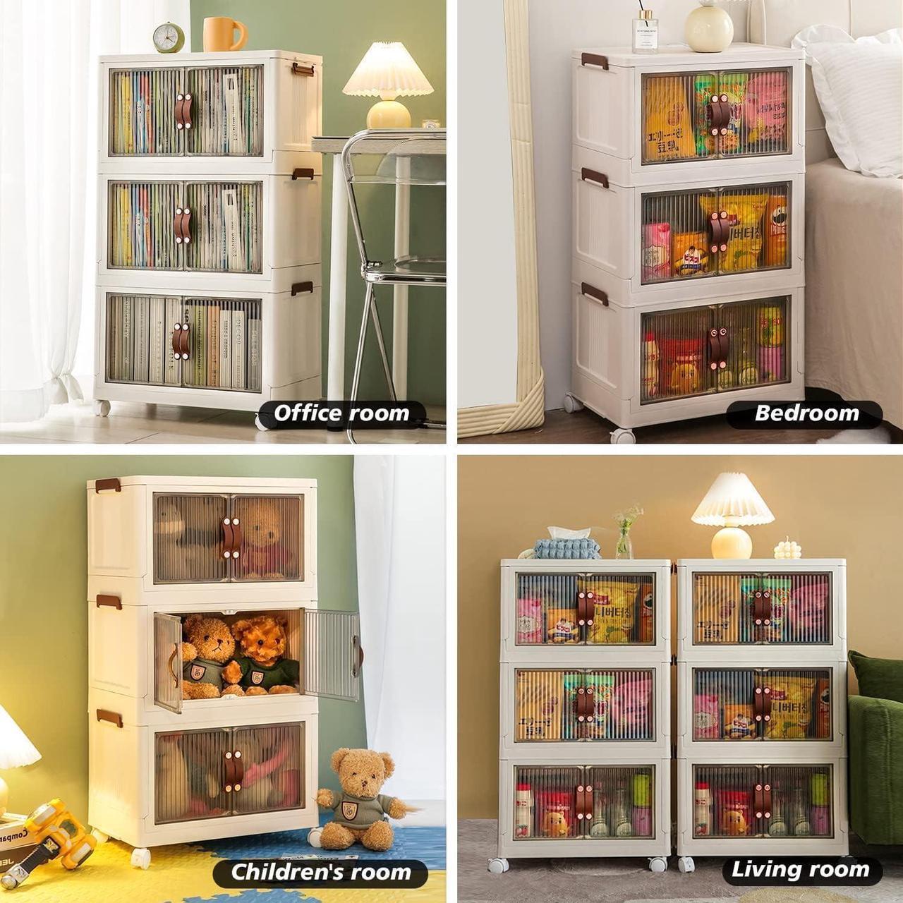 Alt view image 7 of 7 - 3 Pack Collapsible Storage Cabinet Box Organizers & Storage Containers w/ Wheels