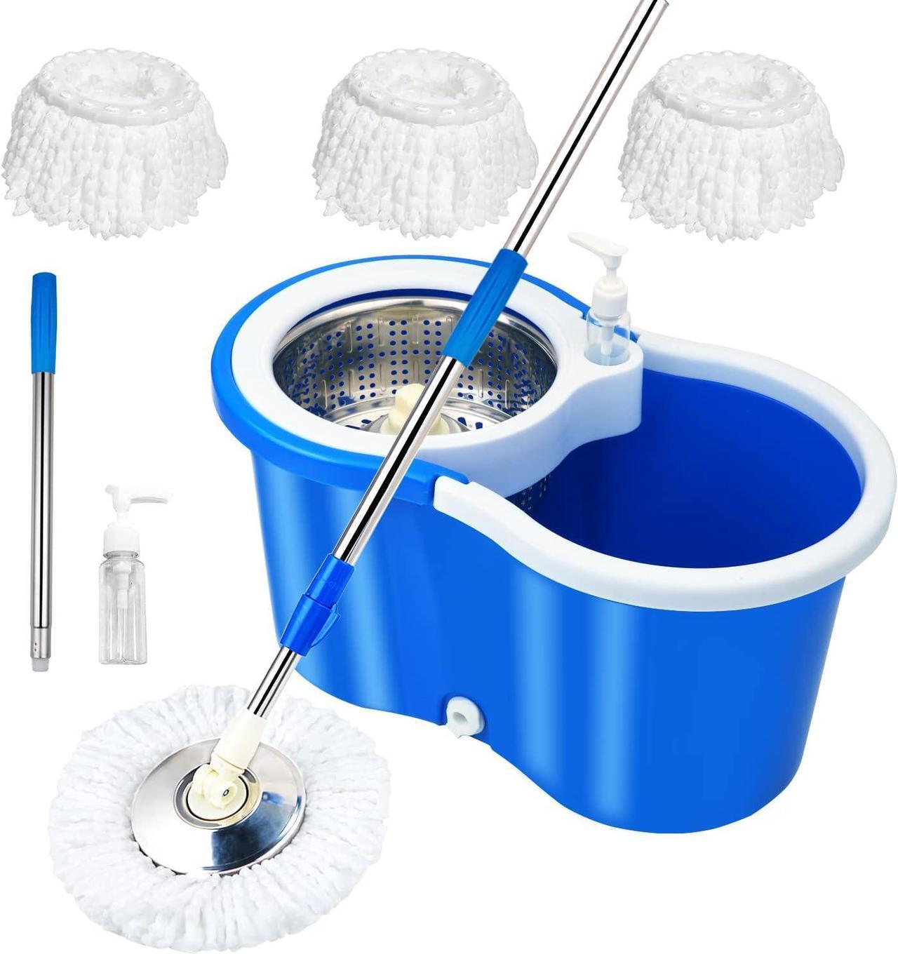 Main image of H BOP Mop and Bucket with Wringer Set,360° Spin Mop and Bucket on Wheels and 3 Microfiber Mop Refills, Stainless Steel 61" Extended Handle Spinning Mop Bucket System for Floor Cleaning