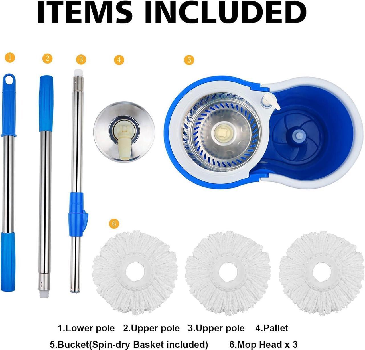 Alt view image 5 of 7 - H BOP Mop and Bucket with Wringer Set,360° Spin Mop and Bucket on Wheels and 3 Microfiber Mop Refills, Stainless Steel 61" Extended Handle Spinning Mop Bucket System for Floor Cleaning