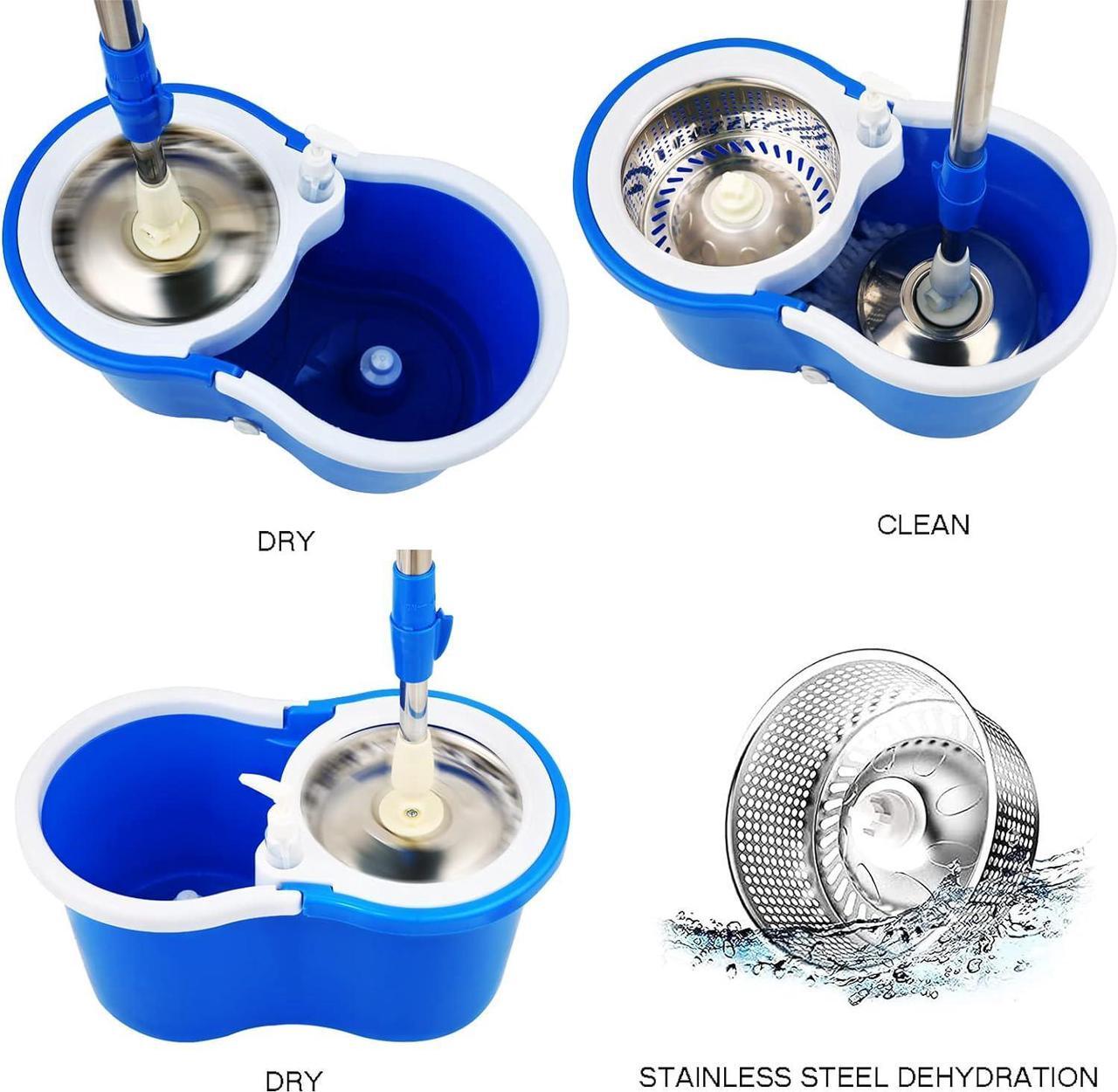 Alt view image 4 of 7 - H BOP Mop and Bucket with Wringer Set,360° Spin Mop and Bucket on Wheels and 3 Microfiber Mop Refills, Stainless Steel 61" Extended Handle Spinning Mop Bucket System for Floor Cleaning
