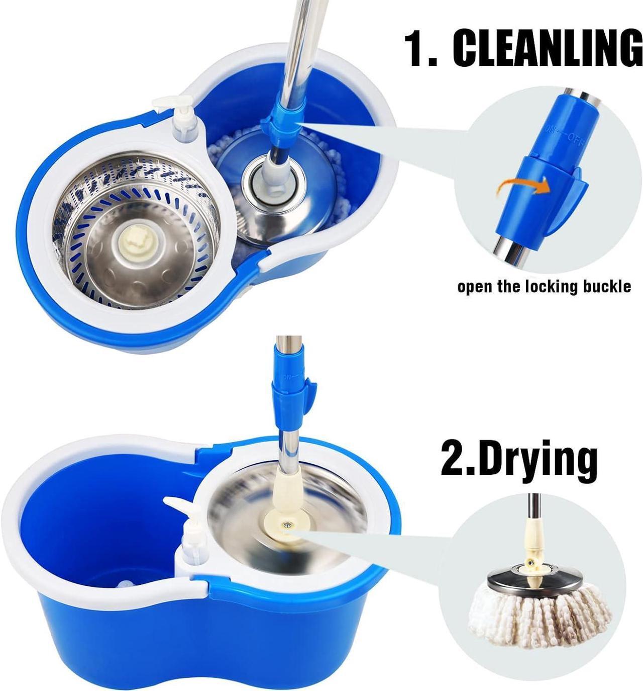 Alt view image 2 of 7 - H BOP Mop and Bucket with Wringer Set,360° Spin Mop and Bucket on Wheels and 3 Microfiber Mop Refills, Stainless Steel 61" Extended Handle Spinning Mop Bucket System for Floor Cleaning