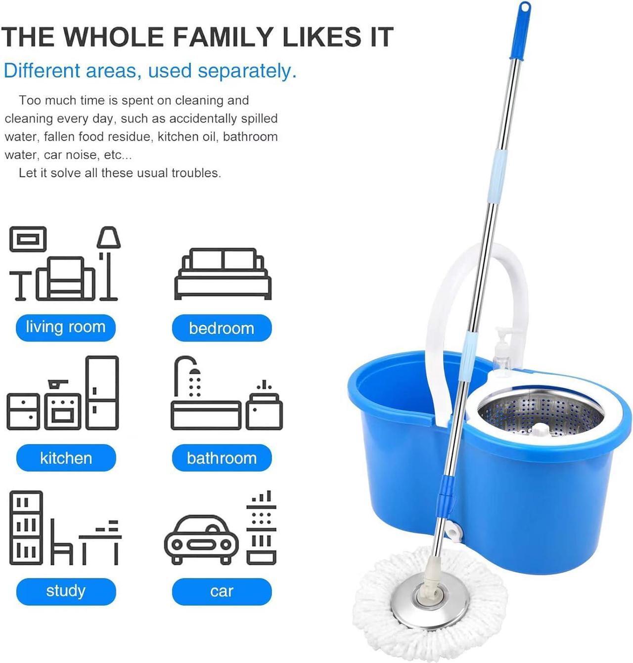 Alt view image 6 of 7 - H BOP Mop and Bucket with Wringer Set,360° Spin Mop and Bucket on Wheels and 3 Microfiber Mop Refills, Stainless Steel 61" Extended Handle Spinning Mop Bucket System for Floor Cleaning
