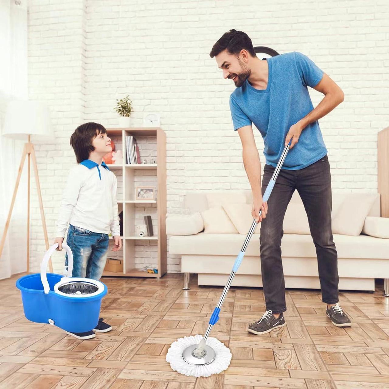 Alt view image 7 of 7 - H BOP Mop and Bucket with Wringer Set,360° Spin Mop and Bucket on Wheels and 3 Microfiber Mop Refills, Stainless Steel 61" Extended Handle Spinning Mop Bucket System for Floor Cleaning