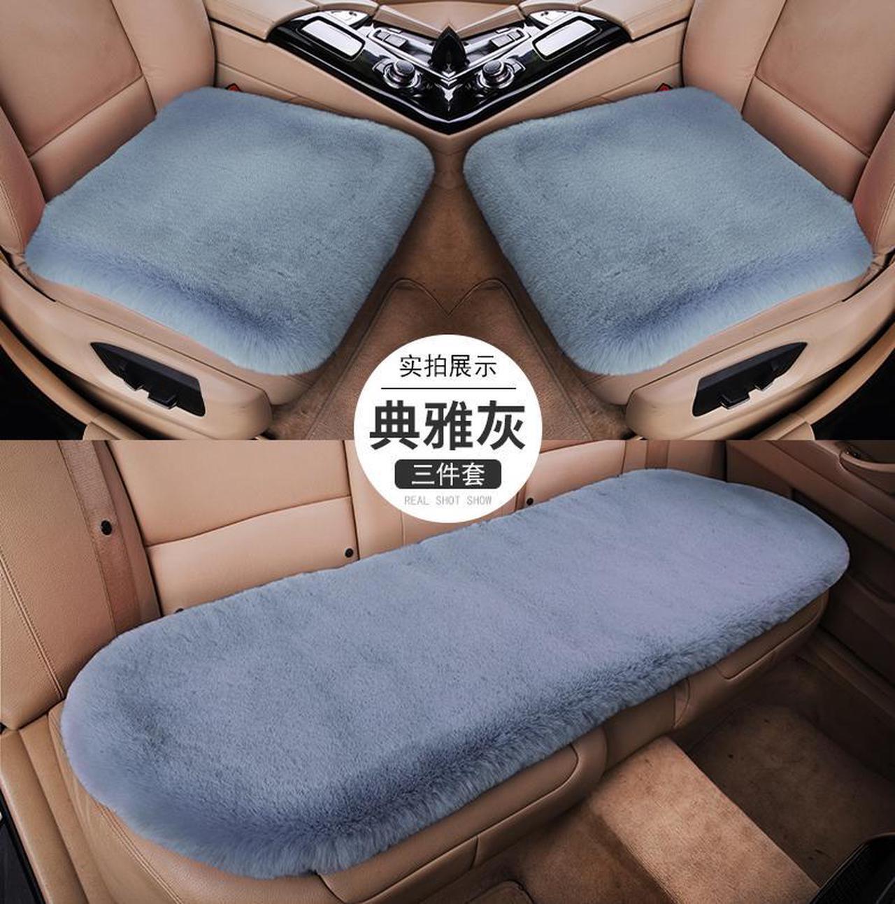 Main image of Imitation Rabbit Fur Seat Covers For Cars Winter Plush Car Seat Cover Faux sheepskin Seat Cushion Anti Slip Front Rear Seat Mat interior Styling Gray