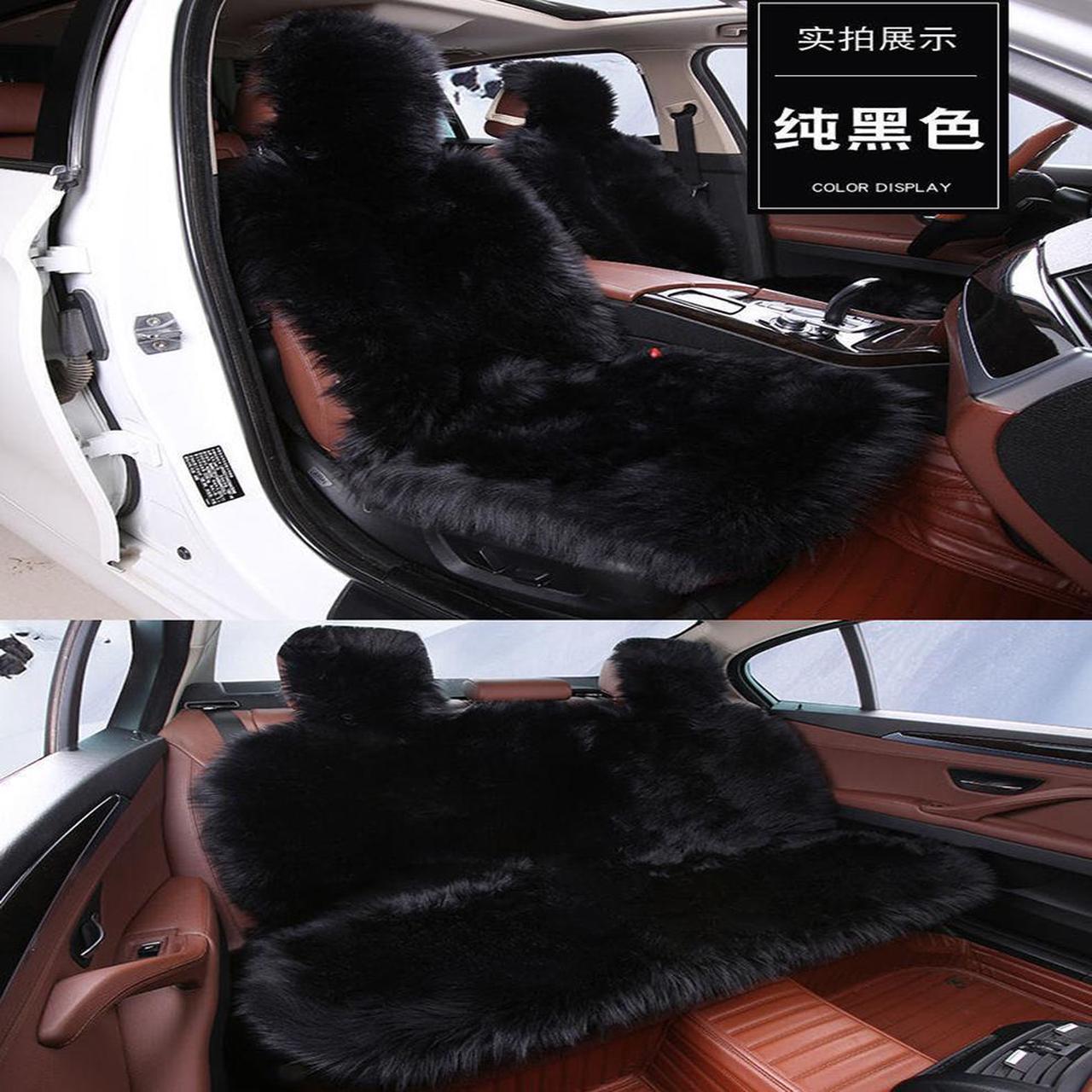 3Pcs Faux Sheepskin Car Seat Covers For Cars Full Set Long Wool Auto Artificial Fur Car Cushion Plush Fur Seat Cover Unviersal Black