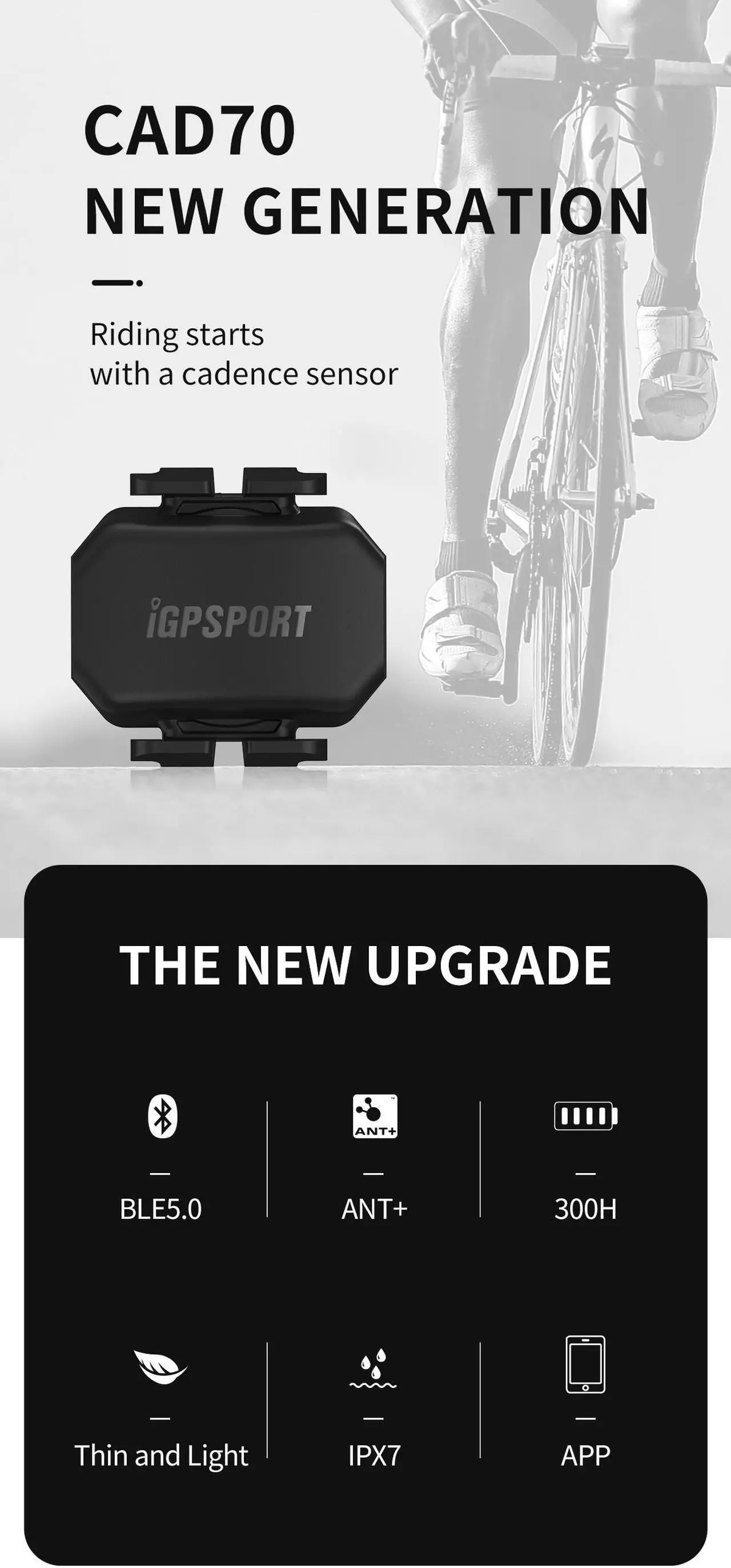 Alt view image 3 of 6 - IGPSPORT CAD70 Bike Cadence Sensor | ANT+ & Bluetooth Compatible | Small Black Cycling Accessory