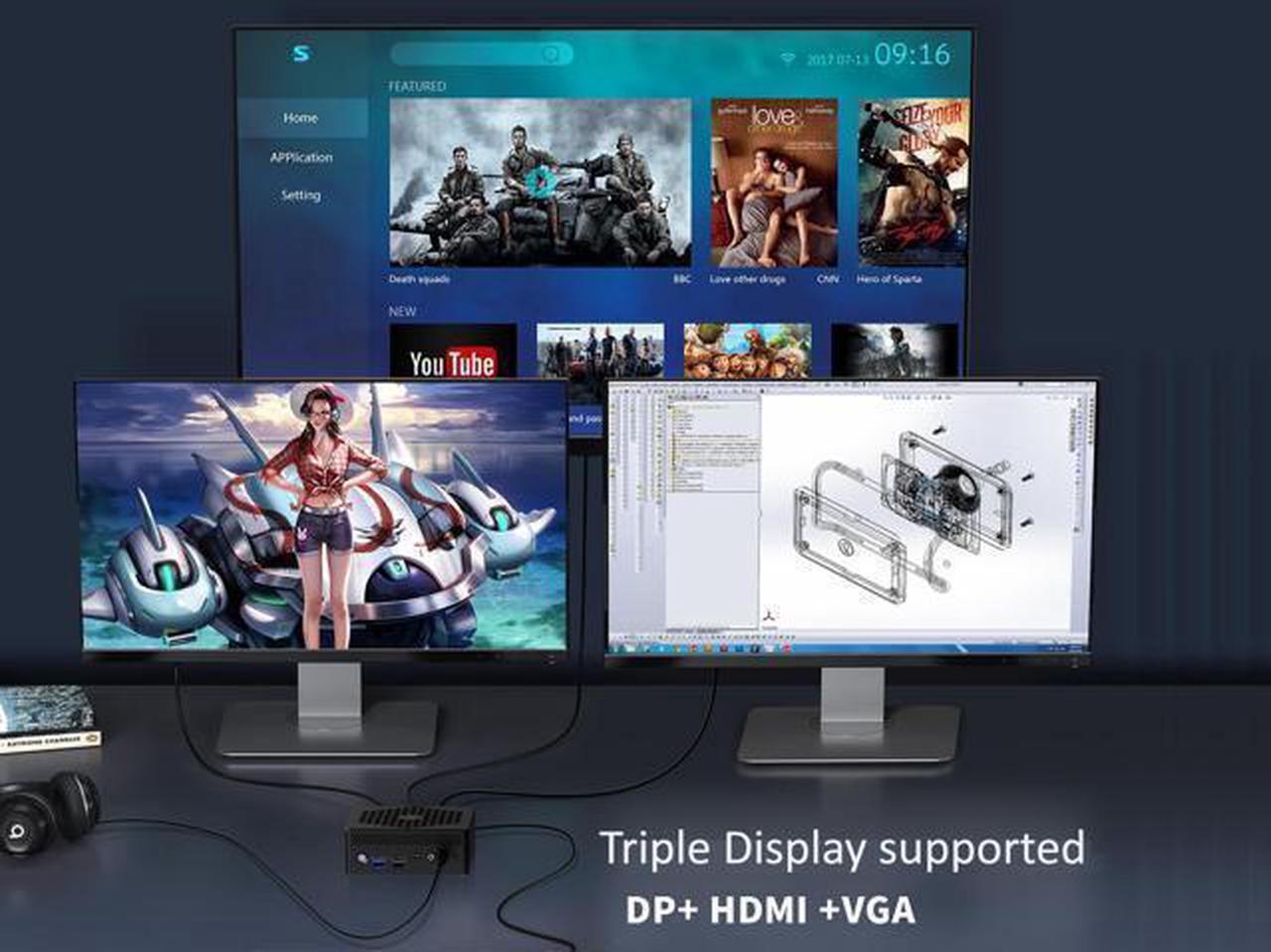Alt view image 6 of 6 - NEOSMAY Fanless Thin Client,PentiumN200 CPU(Upto 3.7GHz,TDP 6W),32GB DDR4 RAM 512GB NVME SSD,Dual Ethernet,Home/Office/Business,WiFi ax,BT5.2,4K Triple Display(VGA+HDMI+DP),Micro SD,USB3.2,VESA mounts