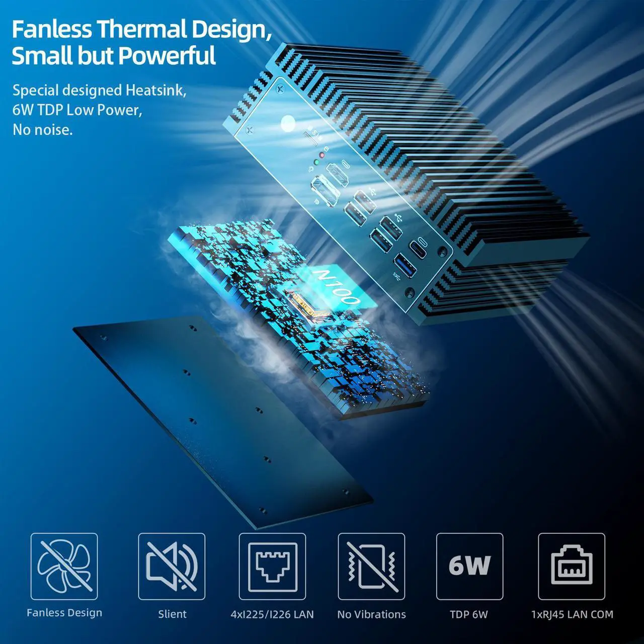 Alt view image 5 of 6 - N100 mini PC home Firewall Appliance, fanless mini pc,pfsense router,4 LAN compute,PoE IN, I225 2.5GbE,5G/4G SIM slot,1xRJ45 COM,1xUSB-C,5xUSB,HD+DP,12th Gen CPU mini pc,8GB DDR4,128GB SATA SSD