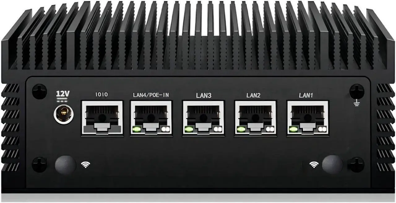 Main image of N100 mini PC home Firewall Appliance, fanless mini pc,pfsense router,4 LAN compute,PoE IN, I225 2.5GbE,5G/4G SIM slot,1xRJ45 COM,1xUSB-C,5xUSB,HD+DP,12th Gen CPU mini pc,8GB DDR4,128GB SATA SSD
