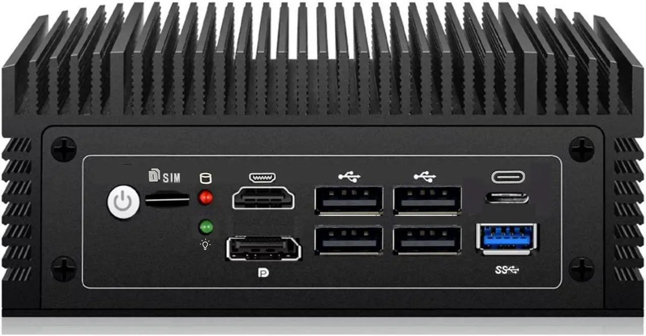 Alt view image 2 of 6 - N100 mini PC home Firewall Appliance, fanless mini pc,pfsense router,4 LAN compute,PoE IN, I225 2.5GbE,5G/4G SIM slot,1xRJ45 COM,1xUSB-C,5xUSB,HD+DP,12th Gen CPU mini pc,8GB DDR4,128GB SATA SSD