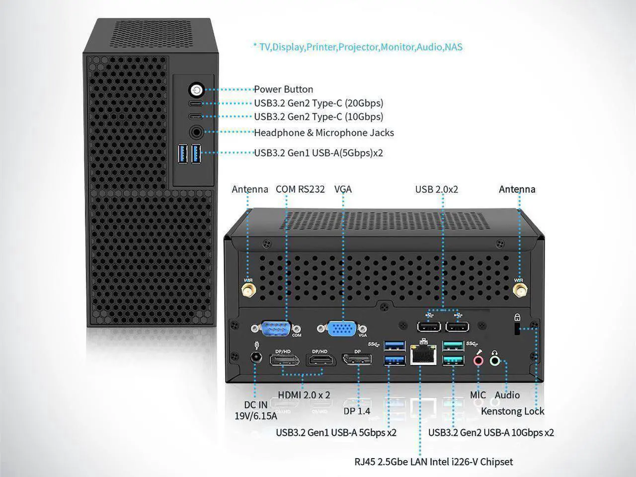 Alt view image 4 of 5 - NEOSMAY Tower Computer Mini PC with-Intel 14th Gen Core i5-14400 up to 4.7GHz, 32GB Dual Channel DDR4 RAM, 512GB NVME SSD, 1TB 2.5'' HDD Desktop PC with Type C, Quad Display, 8*USB, 2.5GbE i226 LAN