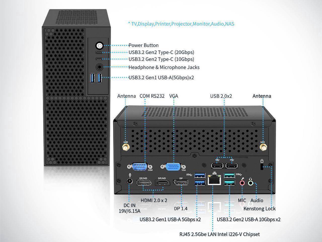 Alt view image 4 of 5 - NEOSMAY Tower Computer Desktop PC with-Intel 14th Gen Core i5-14400 up to 4.7GHz, 32GB Dual Channel DDR4 RAM, 512GB NVME SSD, 1TB 2.5'' HDD Mini PC with Type C, Quad Display, 8*USB, 2.5GbE i226 LAN