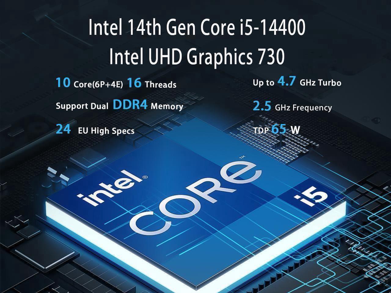 Alt view image 3 of 5 - NEOSMAY Tower Computer Desktop PC with-Intel 14th Gen Core i5-14400 up to 4.7GHz, 32GB Dual Channel DDR4 RAM, 512GB NVME SSD, 1TB 2.5'' HDD Mini PC with Type C, Quad Display, 8*USB, 2.5GbE i226 LAN
