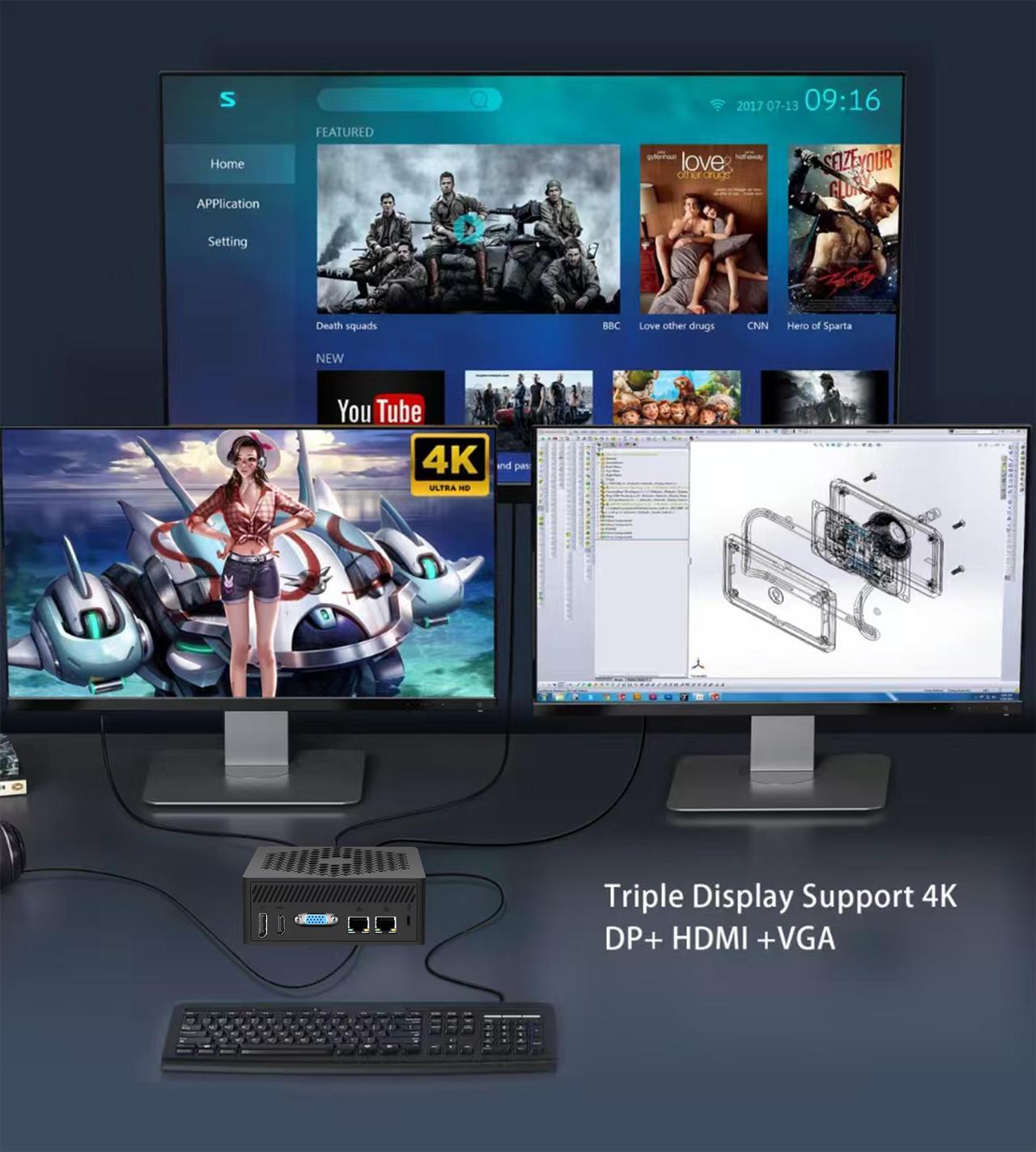 Alt view image 7 of 7 - NEOSMAY Fanless Mini PC With Type-C DC in(Support PD Function),Twin Lake Celeron N150 max 3.6GHz,16GB DDR4 RAM 512GB SATA SSD,2 x1000mbps RJ45 LAN,WiFi 6,BT5.2,DP+HD+VGA Triple Display,Type-C,5xUSB3.2