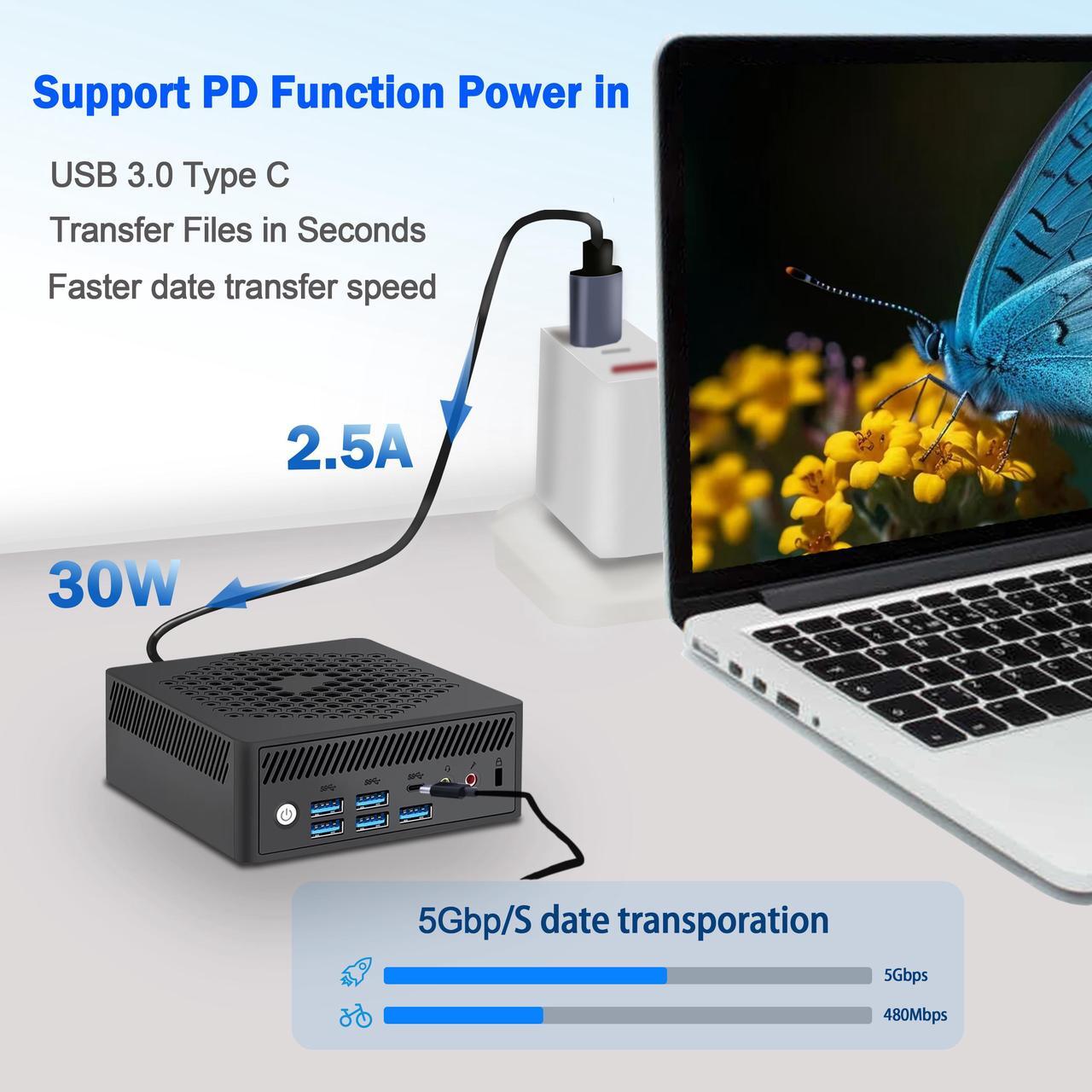 Alt view image 3 of 7 - NEOSMAY Fanless Mini PC With Type-C DC in(Support PD Function),Twin Lake Celeron N150 max 3.6GHz,16GB DDR4 RAM 512GB SATA SSD,2 x1000mbps RJ45 LAN,WiFi 6,BT5.2,DP+HD+VGA Triple Display,Type-C,5xUSB3.2