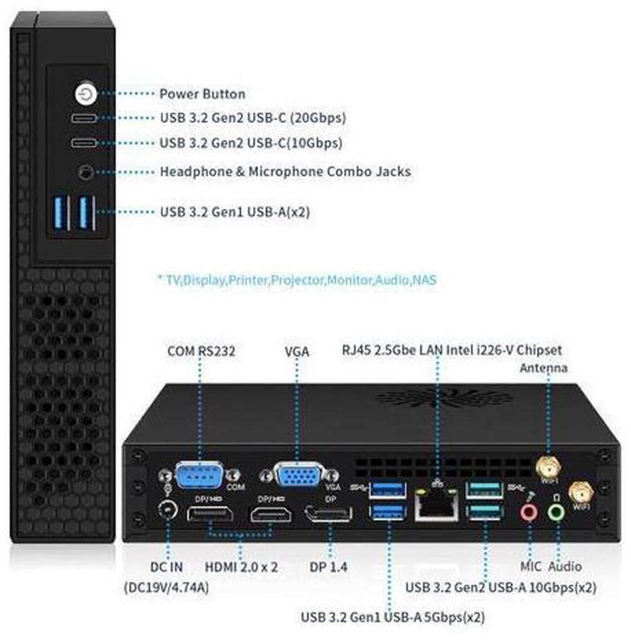 Main image of NEOSMAY Desktop Computer Tower for Intel 13th Gen Core i5-13400T up to 4.4 GHz, 32GB Dual DDR4 RAM 512GB NVME SSD 1TB 2.5'' HDD Mini PC,Quad 2*HD+DP+VGA 4K Display,2X Type C,8X USB,2.5Gbe i226 LAN