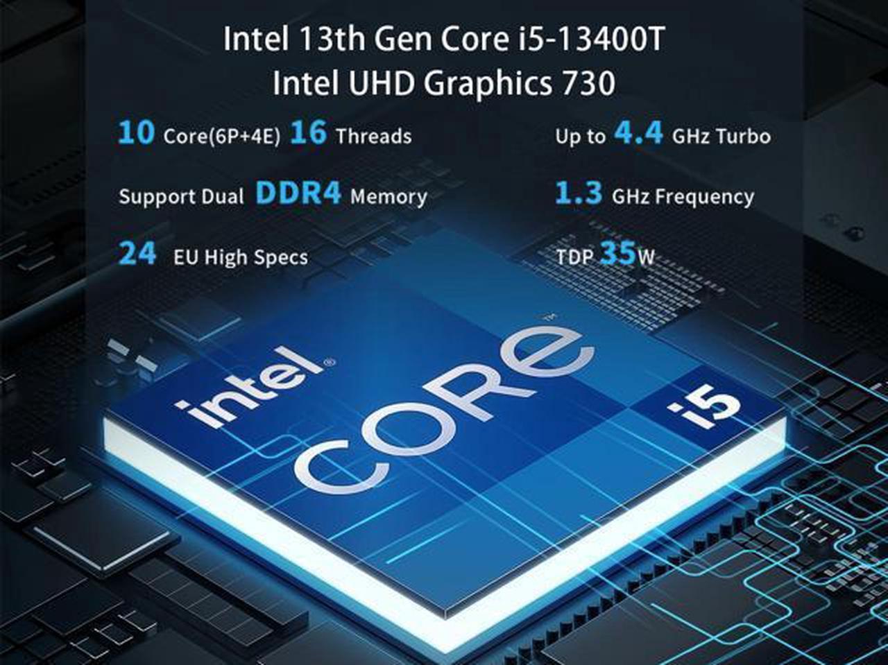 Alt view image 4 of 6 - NEOSMAY Desktop Computer Tower for Intel 13th Gen Core i5-13400T up to 4.4 GHz, 32GB Dual DDR4 RAM 512GB NVME SSD 1TB 2.5'' HDD Mini PC,Quad 2*HD+DP+VGA 4K Display,2X Type C,8X USB,2.5Gbe i226 LAN