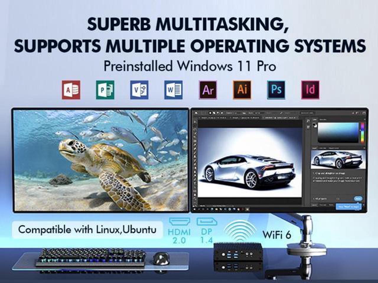 Alt view image 5 of 7 - NEOSMAY Fanless Mini PC Desktop Tower Computer Pfsense Firewall Router Micro Appliance,for Intel 12th N100 Dual Gigabit Ethernet,16GB DDR4 RAM 512GB SATA SSD,Dual Display HD&DP, COM232, 4*USB3.0