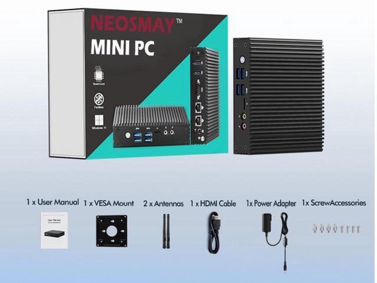 Alt view image 6 of 7 - NEOSMAY Fanless Mini PC Desktop Tower Computer Pfsense Firewall Router Micro Appliance,for Intel 12th N100 Dual Gigabit Ethernet,16GB DDR4 RAM 512GB SATA SSD,Dual Display HD&DP, COM232, 4*USB3.0