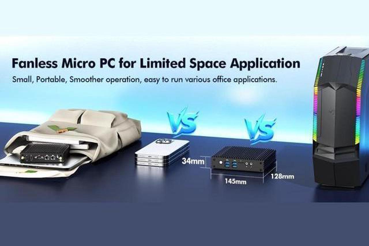Alt view image 3 of 7 - NEOSMAY Fanless Mini PC Desktop Tower Computer Pfsense Firewall Router Micro Appliance,for Intel 12th N100 Dual Gigabit Ethernet,16GB DDR4 RAM 512GB SATA SSD,Dual Display HD&DP, COM232, 4*USB3.0