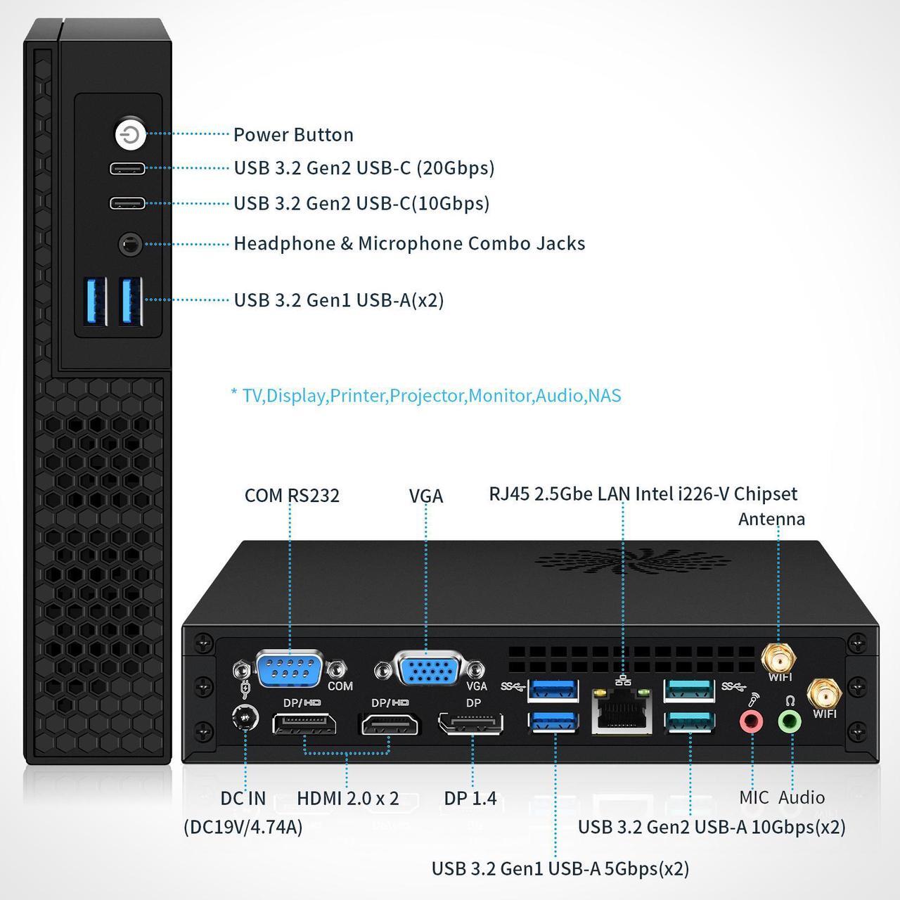 Alt view image 2 of 6 - NEOSMAY Desktop Computer Tower for Intel 13th Gen Core i5-13400T up to 4.4 GHz, 8GB Dual DDR4 RAM 256GB NVME SSD Mini PC,Quad 2*HD+DP+VGA 4K Display,2X Type C,8X USB,2.5Gbe i226 LAN