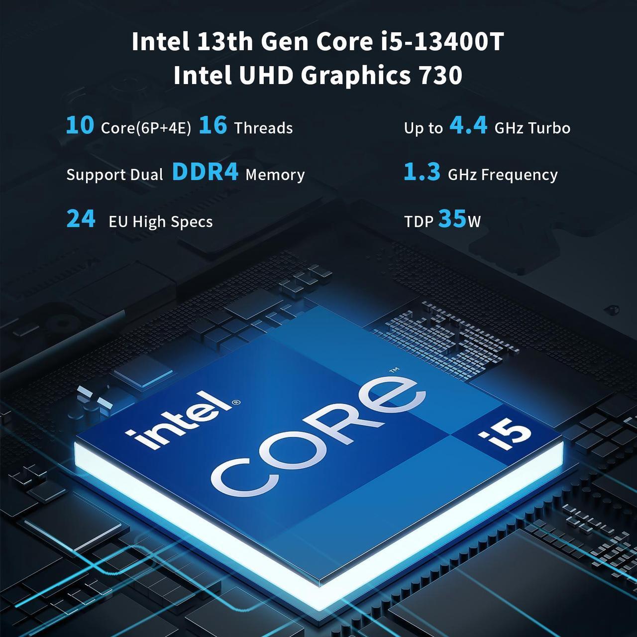 Alt view image 3 of 6 - NEOSMAY Desktop Computer Tower for Intel 13th Gen Core i5-13400T up to 4.4 GHz, 8GB Dual DDR4 RAM 256GB NVME SSD Mini PC,Quad 2*HD+DP+VGA 4K Display,2X Type C,8X USB,2.5Gbe i226 LAN