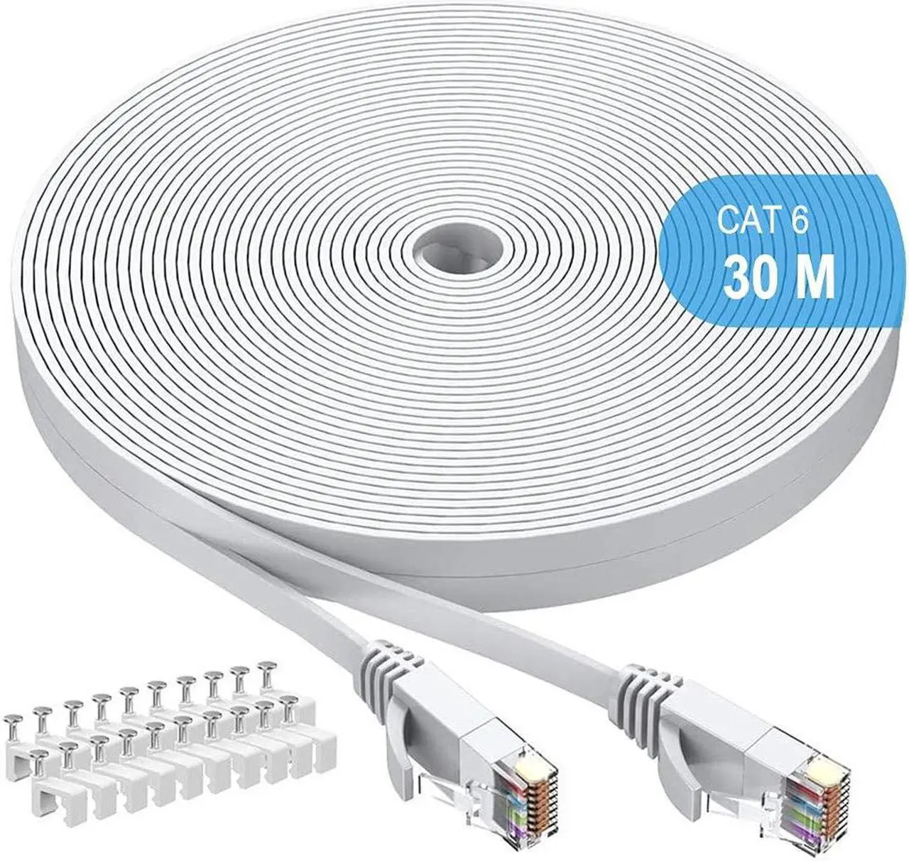 Main image of 30m Cat6 Ethernet Cable, Long Internet Cables High-Speed Patch Cord 1Gbps for 250Mhz/s UTP  Suitable for Console,  Router, Modem, Patch Panel, notebooks, desktop computers, routers, switches, TV sets