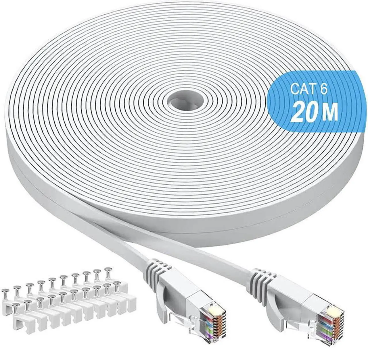 Main image of 20m Cat6 Ethernet Cable, Long Internet Cables High-Speed Patch Cord 1Gbps for 250Mhz/s UTP  Suitable for Console,  Router, Modem, Patch Panel, Switch, Router, Modem, Patch Panel, PC