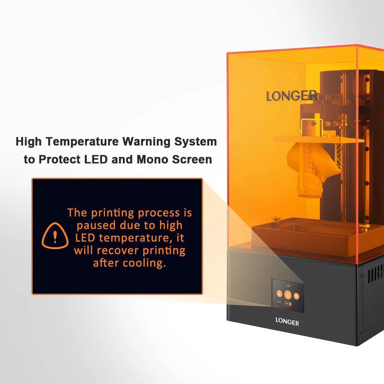 Alt view image 8 of 7 - Resin 3D Printer, Longer Orange 4K 3D Printer, Photocuring 3D Printers Resin Printer with 5.5" 4K Monochrome Screen, Parallel LED Lighting, 4.72"x2.68"x7.48" Large Printing Size