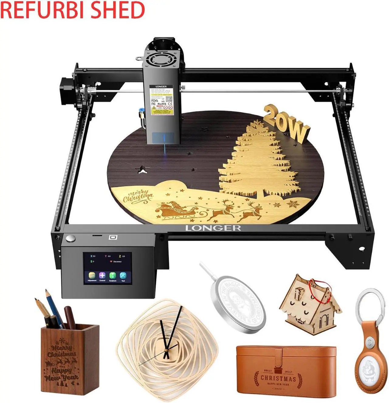 Main image of REFURBI Longer RAY5 Laser Engraver 130W, Higher Accuracy Laser Engraver 20W Output Power, 3.5"Touch Screen APP Offline Control, DIY Engraver Tool for Metal/Glass/Wood, Cutting Area 14.7"x14.7"