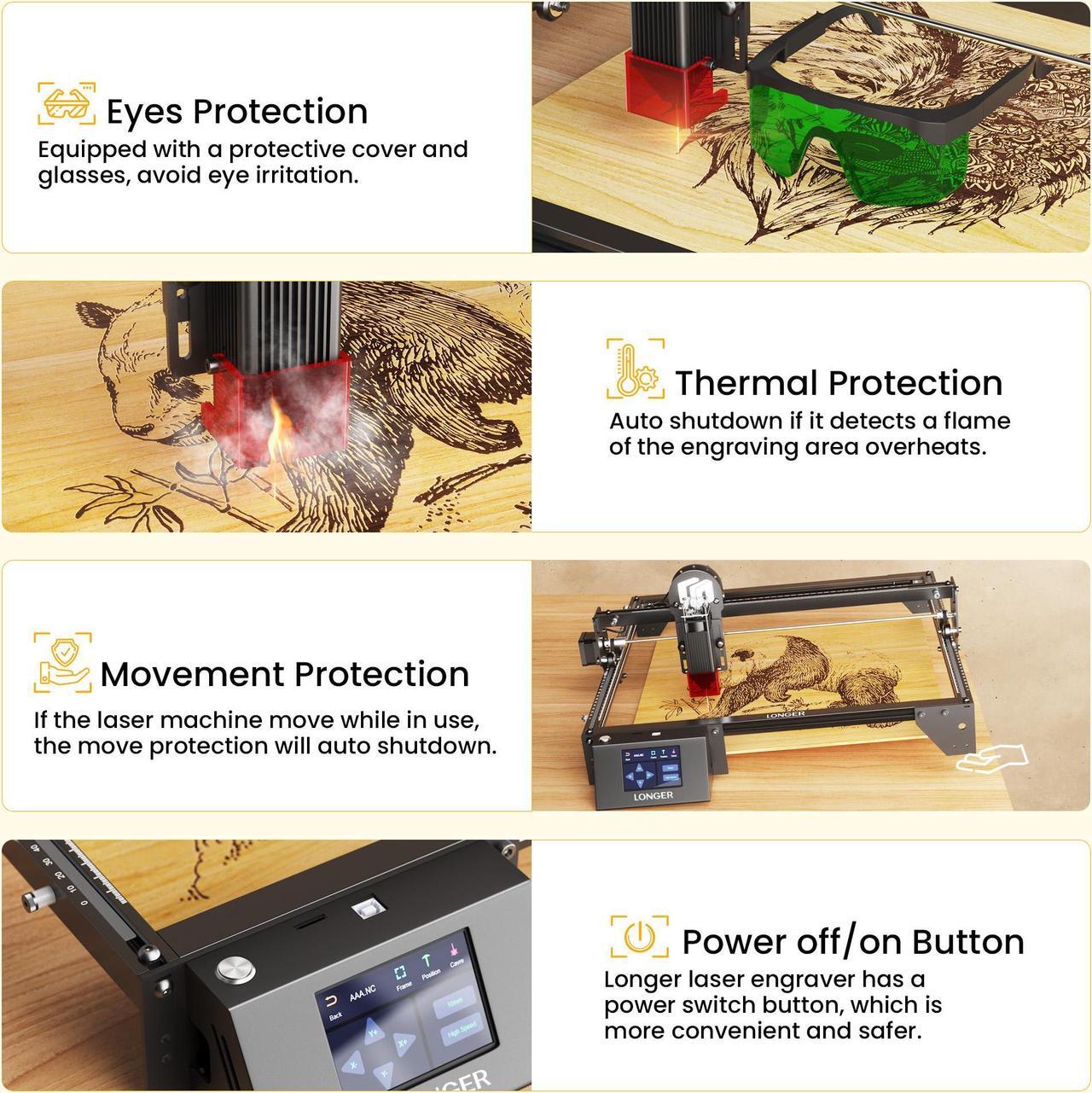 Alt view image 7 of 7 - LONGER RAY5 Laser Engraver,  5W Laser Engraving Cutting Machine for Metal and Wood, 3.5-inch Color Touch Screen, Offline Engraving/Cutting